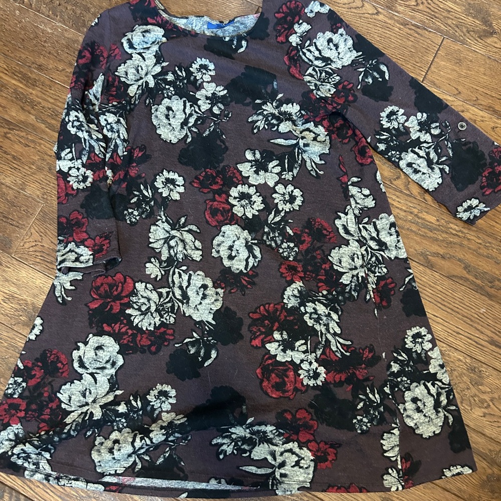 Apt. 9 Burgundy Floral Knit A-Line Dress with Black & Cream Flowers